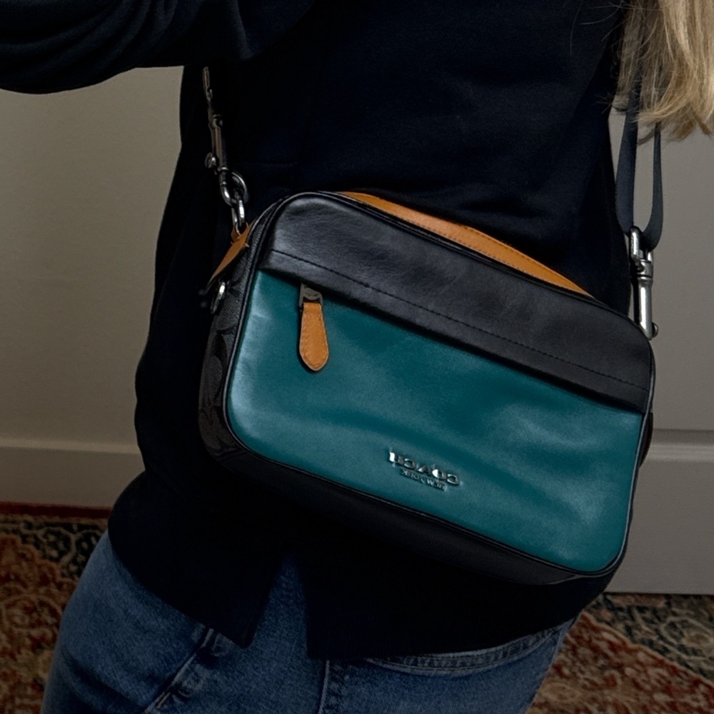 SOLD Stylish Black and Teal Crossbody Bag